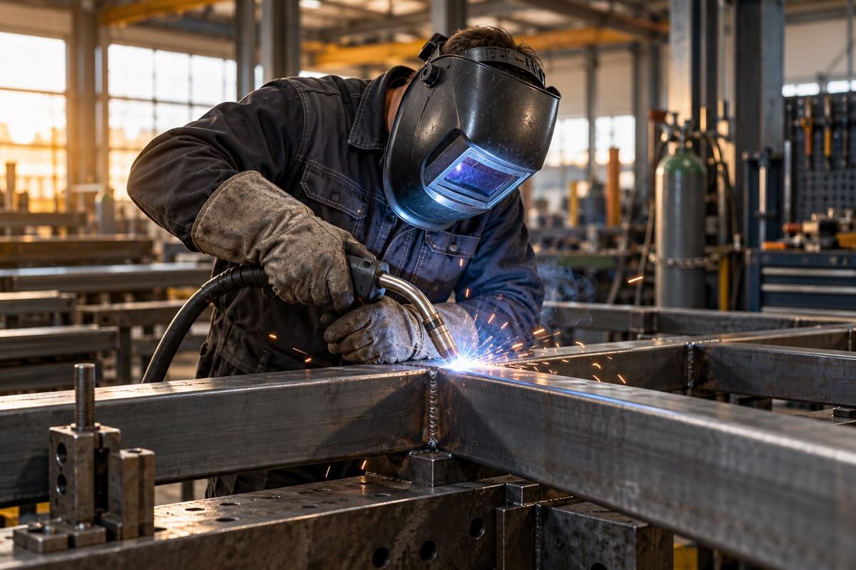 MIG/MAG-keevitus suurema metallkonstruktsiooni ühendusel.